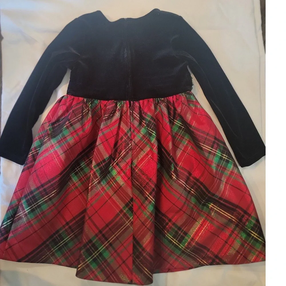 Bonnie Jean Girls Christmas Holiday Dress Black‎ Velvet Red Plaid 3T
